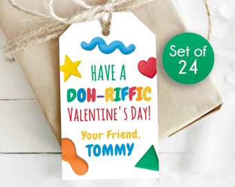 Set of 24 / Doh Valentine Gift Tags / Personalized Tags / Valentines Day Tags with Doh theme / 1.75" x 3"