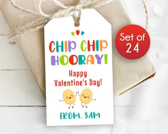 Set of 24 / Chip Valentine Tags / Personalized Tags / Valentines Day School Tags with Chip Chip Hooray / 1.75" x 3"