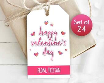 Set of 24 / Tie-Dye Heart Valentine Tags / Personalized Tags / Valentines Day Hearts Personalized / 1.75" x 3"