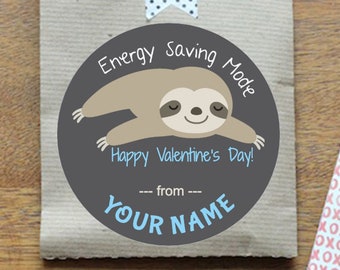 Custom Valentine Sticker Sloth / Sleeping Sloth / Sheet of 12 / Personalized Valentine Sloth Label / Personalized Sloth