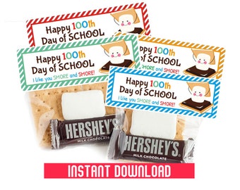 INSTANT DOWNLOAD / Four Sheets of Variety Smore School Bag Toppers / 100th Day of School / Smore Printable