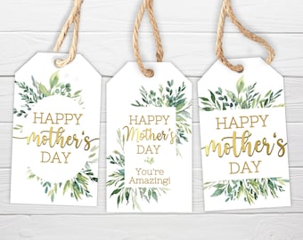 Mother's Day Gift Tags / 3 Styles / Happy Mother's Day Watercolor Greenery / Mom Tags Printable / Instant Download / Mothers Day Printable