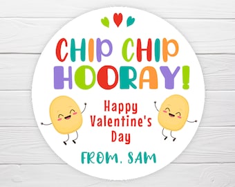 BOGO / Custom Chips Valentine Sticker / Chip Chip Hooray Happy Valentine's Day / Valentine Chip Stickers Personalized