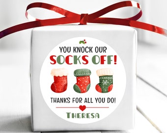 BOGO / Custom Christmas Knock Our Socks Off Stickers / Personalized Christmas Socks Labels / 3 Sizes / Merry Christmas Custom Stickers