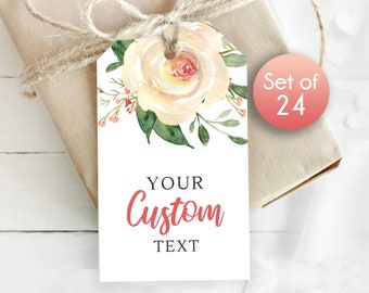 Set of 24 / White Rose Gift Tags / Personalized Mothers Day Tags / Wedding Tags / Tag for Mother's Day / Baby Shower Tag / 1.75" x 3"