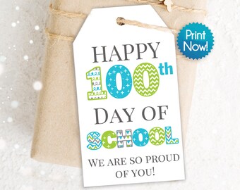 PRINTABLE / 100th Day of School / Instant Gift Tags / Printable Happy 100th Day of School Tags / Card Stock School Tags