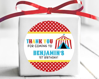 BOGO / Happy Birthday Circus Thank You Sticker / Circus Thank You labels / Personalized sticker Circus Birthday / Custom stickers Kids