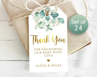 Set of 24 / Custom Baby Shower Gift Tags / Thank You Gift Tags / Personalized Tags / Showering our Baby with Love / Thank you tag