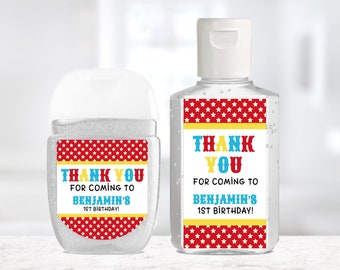 Custom Hand Sanitizer Labels / Labels Only / Birthday Circus Stickers / Circus Birthday Labels / Sanitizer stickers Circus Theme