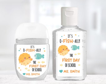 Custom Hand Sanitizer Labels / Labels Only / 2 Sizes / Fish Back to School / First Day of School Labels / Sanitizer stickers for school