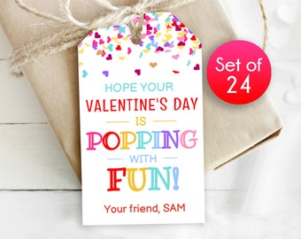 Set of 24 / Popping Fun Gift Tags / Personalized Tags / Valentines Day Popping with Fun Tags / 1.75" x 3"