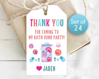 Bath Bomb Thank you Birthday Gift Tags / Personalized Birthday Bath Bomb Tags / Personalized Tags / Tag for Birthday Thank You / 1.75" x 3"