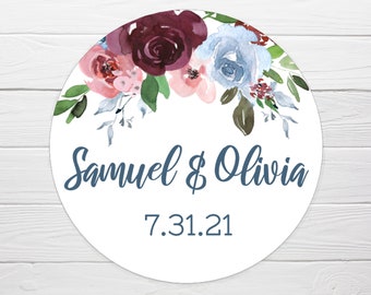 BOGO / Blue N Pink Custom Wedding Stickers / GLOSSY Stickers / Available in 4 sizes / Personalized Wedding Stickers / Custom Wedding Labels