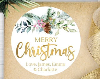 BOGO / Custom Merry Christmas Sticker / 3 Sizes / Gold Font Christmas Label / Personalized Christmas Sticker / Christmas Stickers and Labels