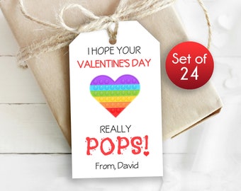 Set of 24 / Hope Your Valentine POPS Gift Tags / Personalized Tags / Valentine Fidget Heart Tag / 1.75" x 3"