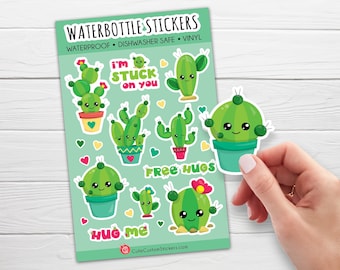 Cactus Waterbottle Stickers / Vinyl Sticker for Water bottle / kawaii stickers / Kawaii Vinyl Stickers / Water bottle labels / Cute cactus