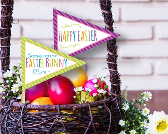 Mini Easter Pennant Flags - 2 Designs / Easter Flags for Baskets / Greetings from the Easter Bunny Flag / Happy Easter Mini Pennant