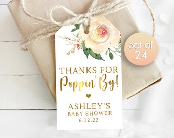 Custom Shower Gift Tags / Poppin By Gift Tags / Personalized Tags / Tag for Wedding Favors and Baby Shower / Thank you for Poppin By