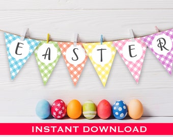 INSTANT DOWNLOAD / Easter Printable Banner / Easter Plaid Pennant / Easter Flag / Easter Garland