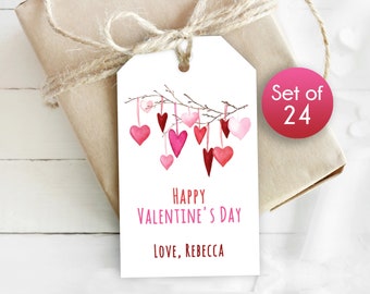 Set of 24 / Cute Boho Heart Gift Tags / Personalized Tags / Valentines Day School Tags with Cute Hearts / 1.75" x 3"