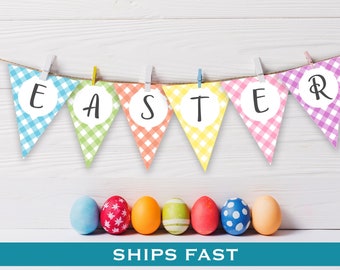 SHIPS FAST / Easter Plaid Banner / Easter Plaid Print / Cute Easter Flag Plaid Print