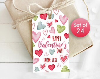 Set of 24 / Cute Vintage Heart Gift Tags / Personalized Tags / Valentines Day Tags with Cute Hearts / 1.75" x 3"