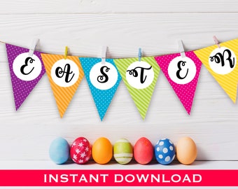 INSTANT DOWNLOAD / Easter BRIGHTS Pennant / Easter Stripes and Polka Dot Flags / Easter Bright Garland