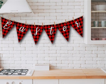 INSTANT DOWNLOAD / Buffalo Plaid Easter Banner / Easter Plaid Garland / Easter Printable Plaid Banner