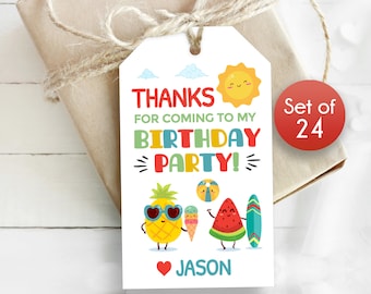 Thank You Birthday Gift Tags / Personalized Birthday Water Party Tags / Personalized Tags / Tag for Birthday Thank You / 1.75" x 3"