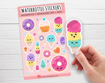 Ice Cream and Donut Water Bottle Stickers / Vinyl Sticker for Water bottle / kawaii stickers / Kawaii Vinyl Stickers / Water bottle labels