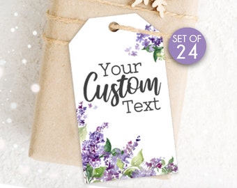 24 Tags / Lilac Purple Custom Wedding Gift Tags /  Personalized Wedding Tags / Purple Wedding Tag / Gift Tag with Purple Lilacs