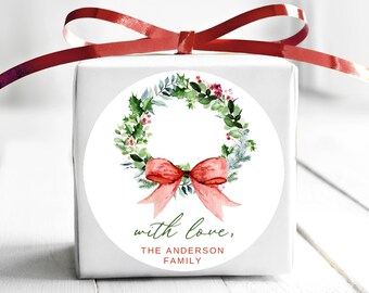BOGO / Custom Christmas Wreath Labels / Personalized Christmas Watercolor Wreath / 4 Sizes / Merry Christmas Custom Stickers