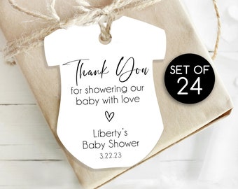 Set of 24 / Onesie Shaped Baby Shower Gift Tags / Thank You Gift Tags / Personalized Tags / Onesie Baby Tag / Thank you tag