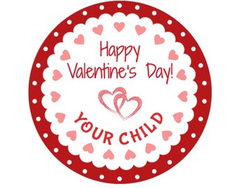 Custom Valentine Sticker Pink Red Scallop Heart / Personalized Valentine Label / Valentine Heart Stickers