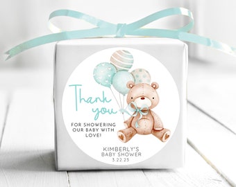 BOGO / Teddy Bear Thank you for showering our Baby / Bear Baby Shower Stickers / Teal Baby Shower Stickers / Baby Shower Stickers