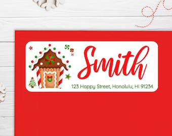 BOGO / GLOSSY Christmas Gingerbread House Address Stickers / Gingerbread Address Stickers / Custom Address / Christmas Gingerbread Labels