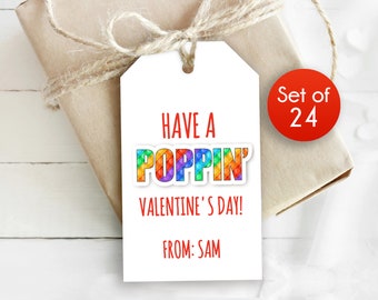 Set of 24 / Hope Your Valentine POPS Gift Tags / Personalized Tags / Valentine Poppin Toy Tag / 1.75" x 3"