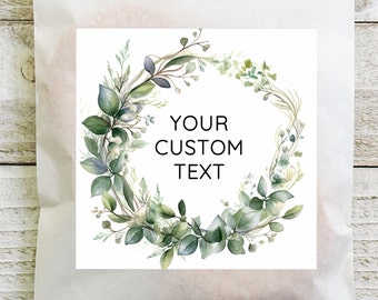 BOGO / Custom Wedding Watercolor Stickers / GLOSSY / Comes in Round or Square / Personalized Wedding Wreath Stickers / Wedding Greenery