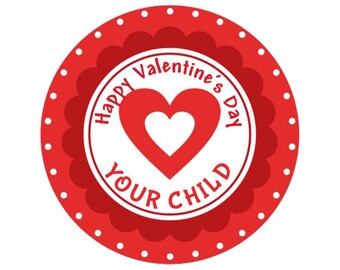 Custom Valentine Sticker Double Red HEART / Personalized Valentine Label / Valentine Heart Stickers / Personalized From Your Child Sticker