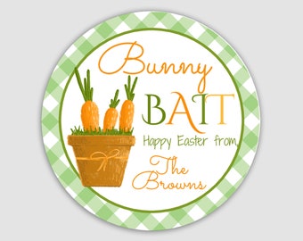 Ships Fast / Custom Bunny Bait Sticker / Watercolor Carrots in Pot / Sheet of 12 Round / Personalized Easter Label