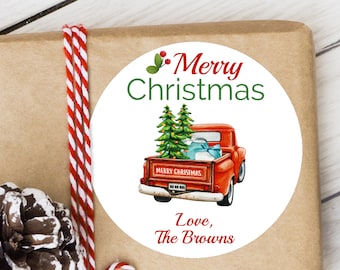 BOGO / Custom Merry Christmas Truck Sticker / 3 Sizes / Vintage Truck Christmas Label / Vintage Christmas Sticker / Christmas Labels