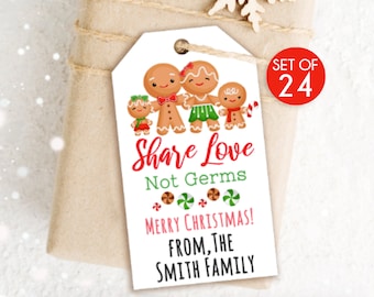 24 Tags / Gingerbread / Share Love Not Germs / Light Cardstock / Personalized Gift Tags / Custom Gift Tags