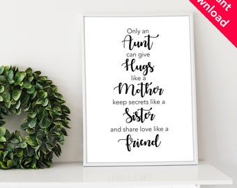 INSTANT DOWNLOAD / Only an Aunt Quote / Aunt printable / Black and white Style/ 3 sizes