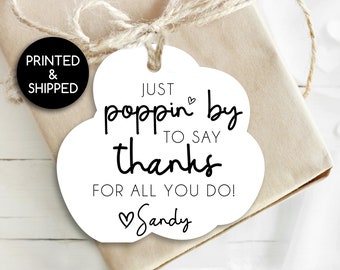 Custom Gift Tags / Thanks for Poppin By Tags / Personalized Shower Tags / Tag for Popcorn Favors / Baby Shower Tags / Wedding Shower Tag