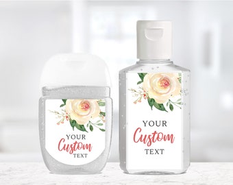 Custom Hand Sanitizer Labels / Labels Only / 2 Sizes / Custom Labels / Custom Hand Sanitizer with White Rose / Baby Shower Sanitizer