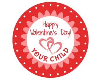 Custom Valentine Sticker RED HEART Polka Dots / Personalized Valentine Label / Valentine Heart Stickers / Personalized From Your Child