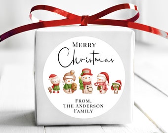 BOGO / Custom Christmas Snowman Stickers / Personalized Christmas Snowman Labels / 3 Sizes / Merry Christmas Custom Stickers