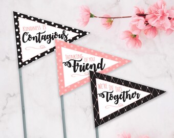 Mini Pennant Flags / Printable Flags / Kindness is Contagious / We're in this Together / Thinking of You Friend / Quarantine / 3 Designs