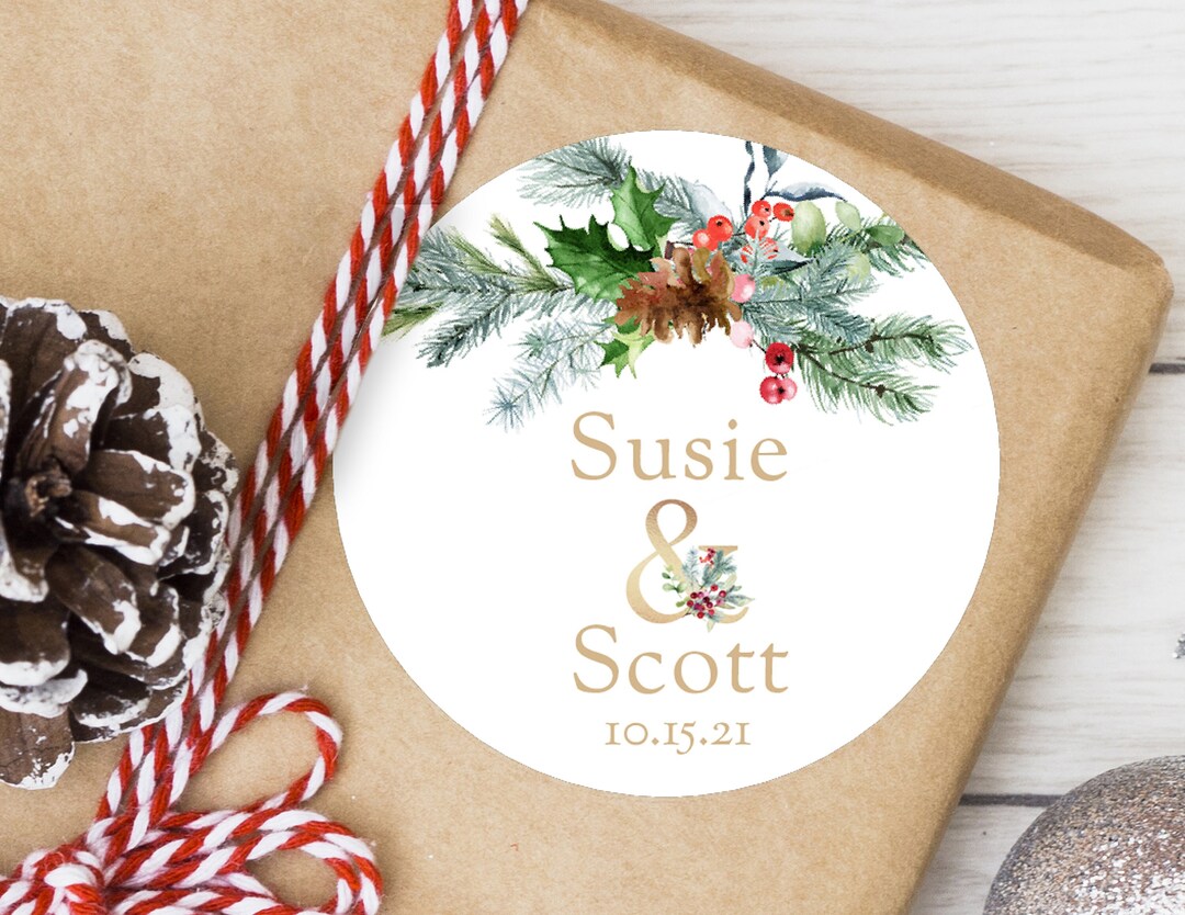 BOGO / Custom Christmas Wedding Labels in Gold Font / Personalized ...