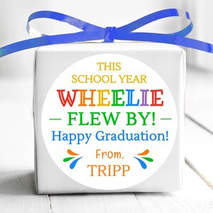 BOGO / Wheelie Flew By Graduation Sticker / Graduation labels / Personalized sticker Wheelie car theme / Custom stickers for end of school